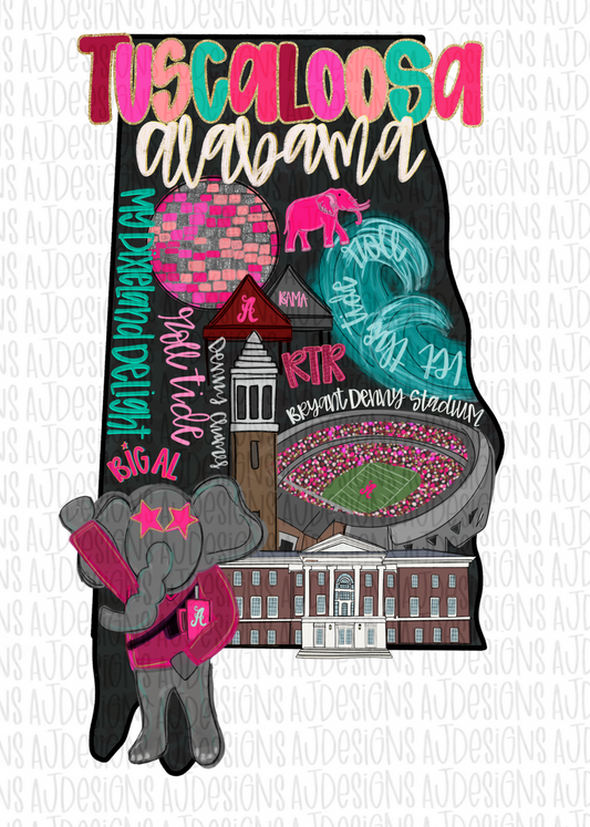 Roll tide Alabama - Colorful state mascot collage ; DTF TRANSFER