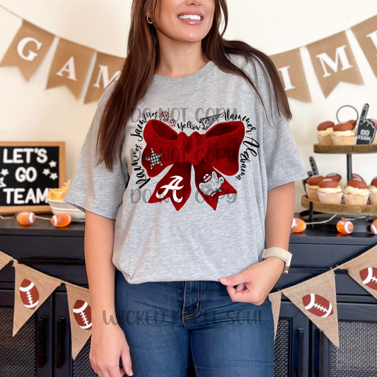 Rolltide Alabama watercolor bow - DTF TRANSFER (Axis football drop)