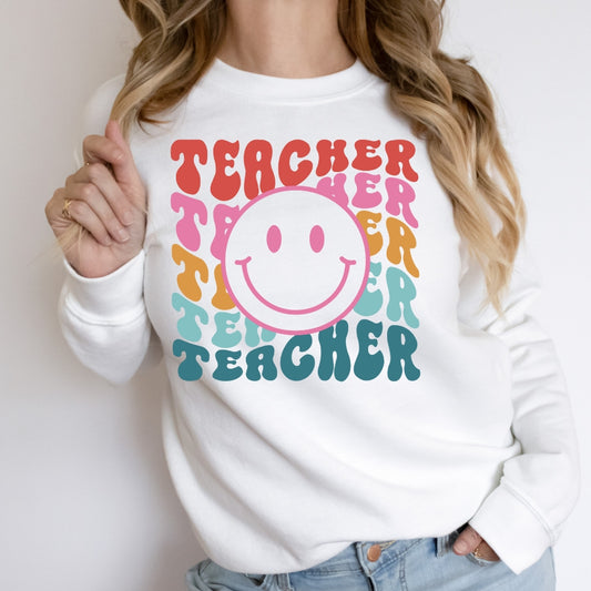 Repeating teacher smiley face DTF TRANSFER ONLY