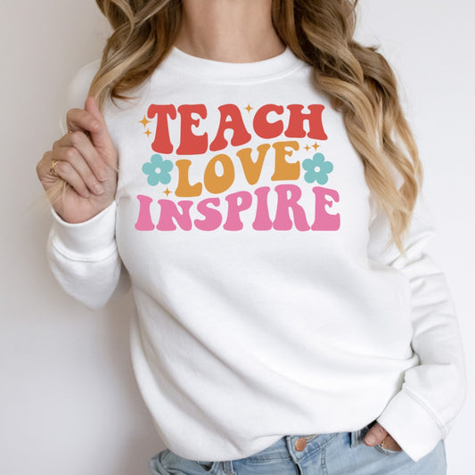 Teach Love Inspire retro wavy flowers DTF TRANSFER ONLY