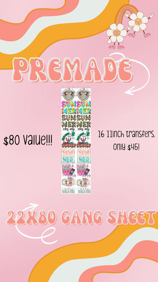 Summer themed PREMADE DTF TRANSFER GANGSHEET 22X80