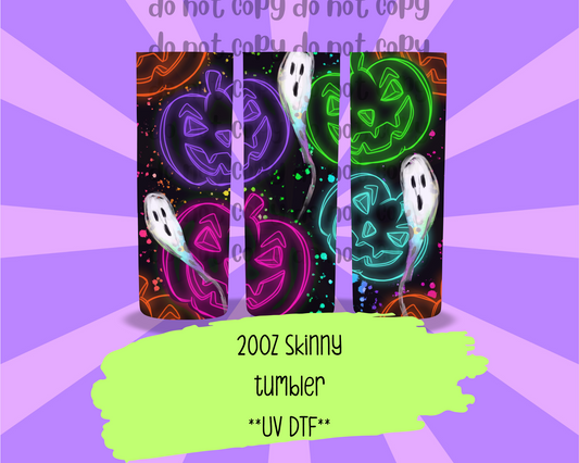 Big pumpkins and skellies ; UV DTF WRAP 20OZ SKINNY TUMBLER LFH