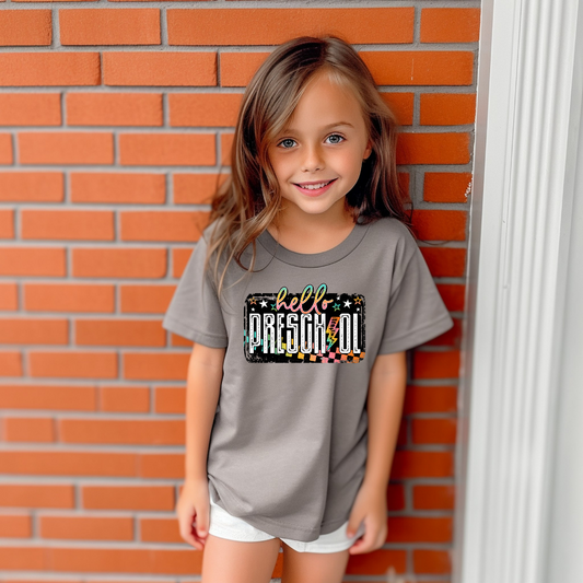 Hello PRESCHOOL Colorful Grunge Lightening bolt - DTF TRANSFER ONLY kid youth back to school