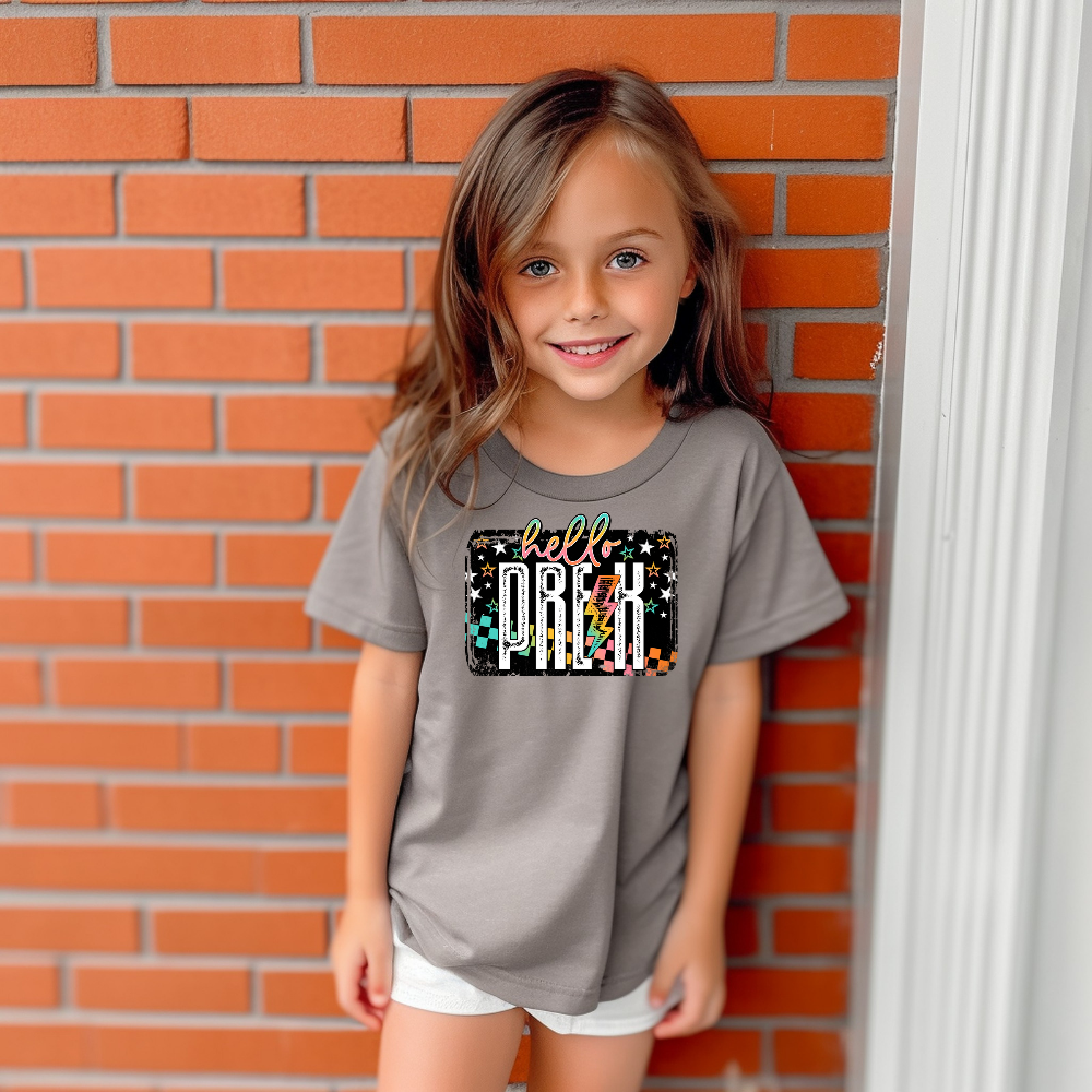 Hello PRE K Colorful Grunge Lightening bolt - DTF TRANSFER ONLY kid youth back to school