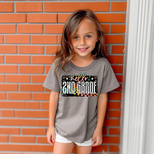 Hello SECOND GRADE Colorful Grunge Lightening bolt - DTF TRANSFER ONLY kid youth back to school