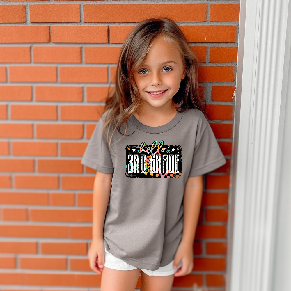 Hello THIRD GRADE Colorful Grunge Lightening bolt - DTF TRANSFER ONLY kid youth back to school