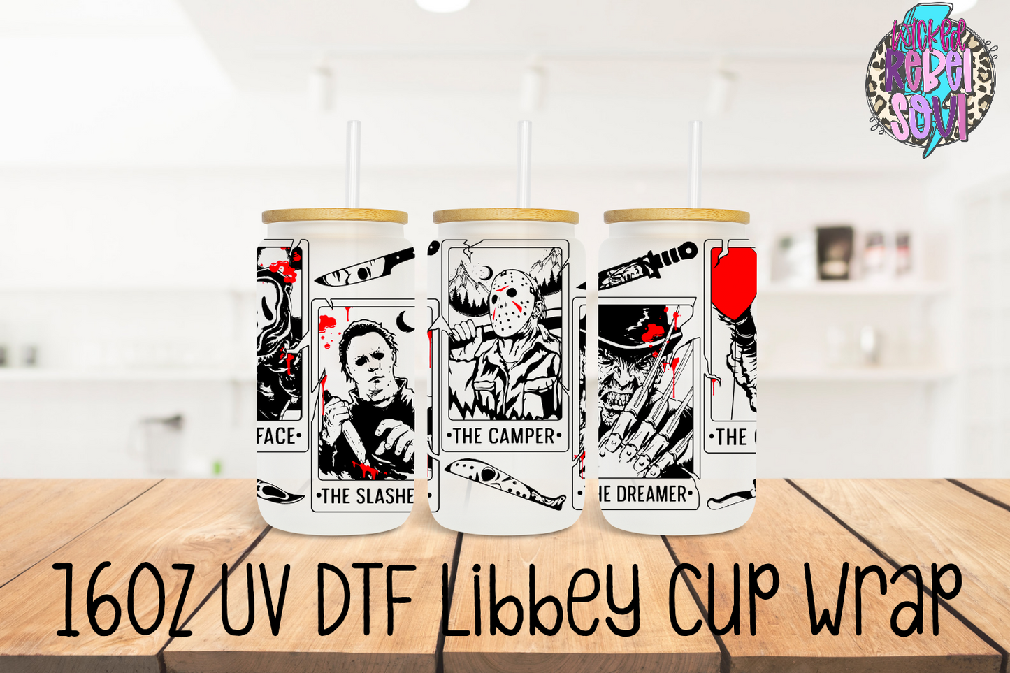 Horror tarot cards - FOR Libbey glass can 16oz UV DTF cup wrap decal