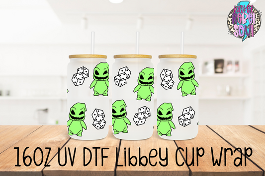 Green Guy dice - FOR Libbey glass can 16oz UV DTF cup wrap decal