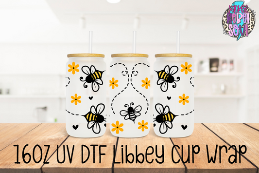 Bees #2 - FOR Libbey glass can 16oz UV DTF cup wrap decal