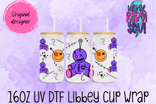 Voodoo dolls with stitches - UV DTF cup wrap made for 16oz Libbey glass cans