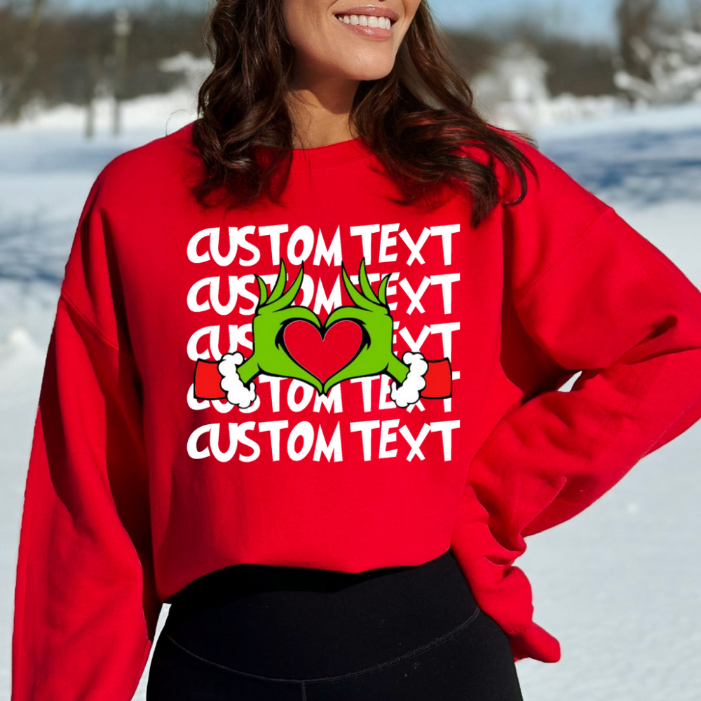 Custom text red grouch hands heart - DTF TRANSFER ONLY (WRS)