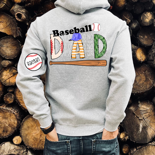 Baseball Dad with custom names DTF TRANSFER ONLY ; WRSCUSTOM