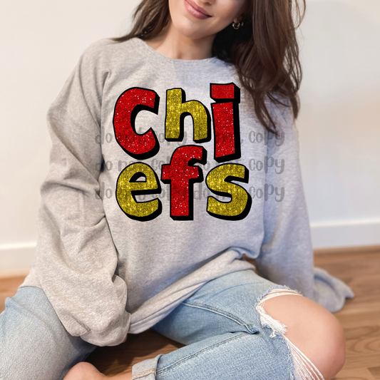 Chiefs faux glitter crazy letters - DTF TRANSFER