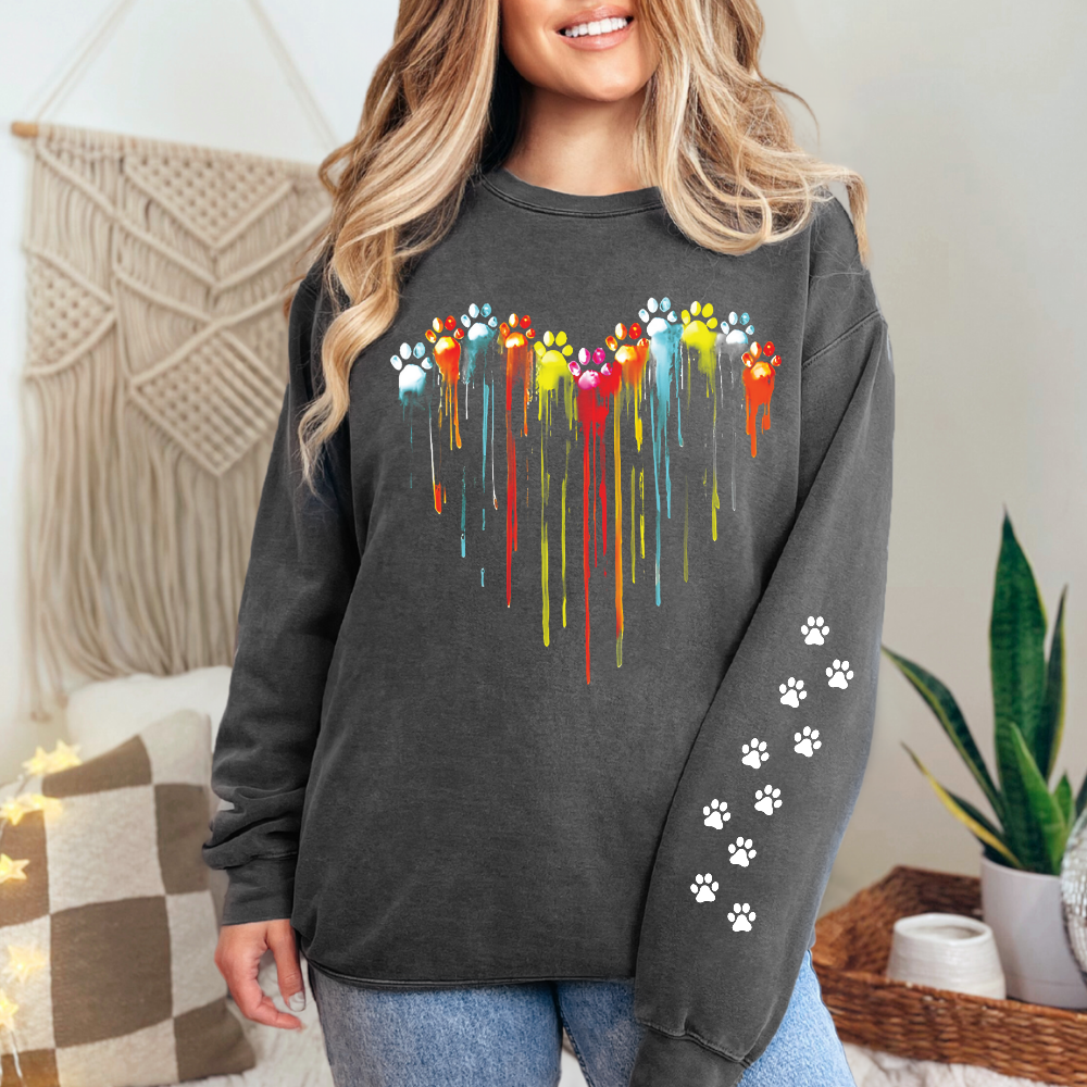 Dripping dog paw prints colorful - DTF TRANSFER