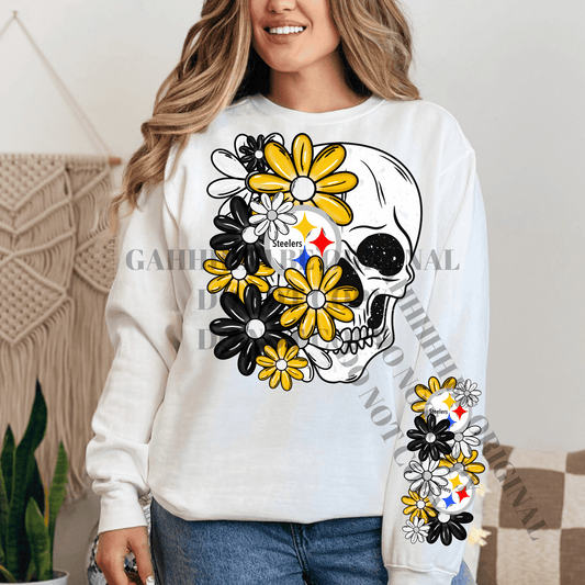 Skellie Steelers - DTF TRANSFER (floral letters & skellies & sleeves MMD)