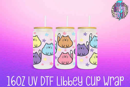 Colorful Cats - FOR Libbey glass can 16oz UV DTF cup wrap decal