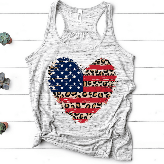 Heart shaped USA flag cheetah - DTF TRANSFER