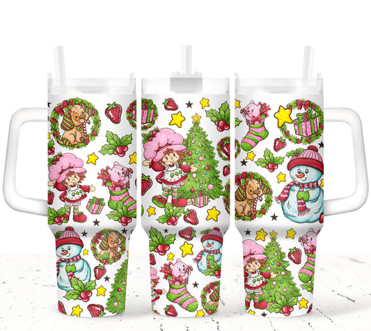 Strawberry Christmas ; UV DTF 40OZ TUMBLER Wrap (top & bottom) Holiday kickoff collab