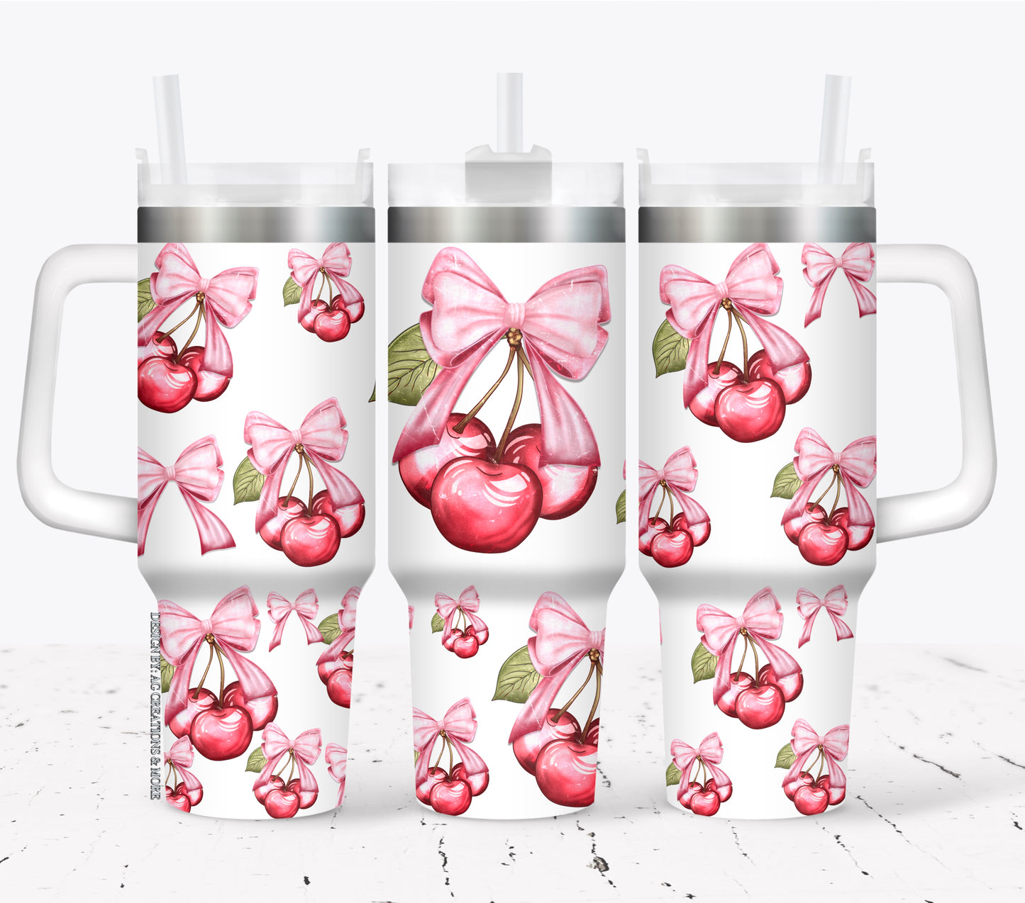 Cherry ribbons ; UV DTF 40OZ TUMBLER Wrap (top & bottom) AGCM