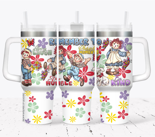 Raggedy Anne and Andy ; UV DTF 40OZ TUMBLER Wrap (top & bottom) AGCM