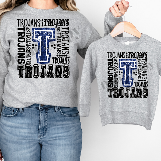 Trojans blue Repeating names - DTF TRANSFER