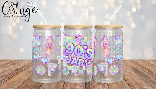 Trolls 90s baby - UV dtf wrap 16oz libbey : throwback throwdown collab