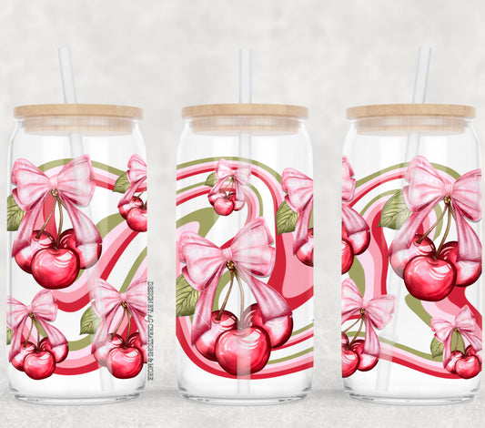 Cherries ribbon - UV dtf wrap 16oz libbey : AGCM