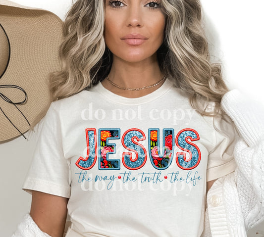 Jesus Faux Embroidery - DTF TRANSFER ONLY (TED)