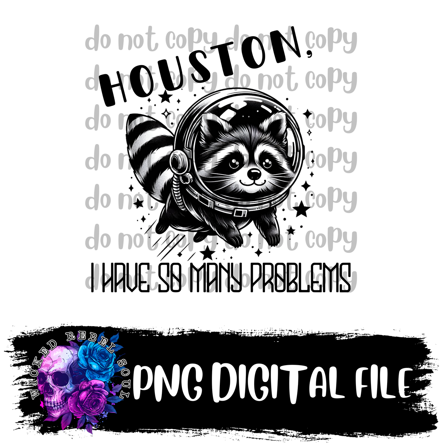 Houston I have so many problems raccoon : DIGITAL DOWNLOAD PNG FILE