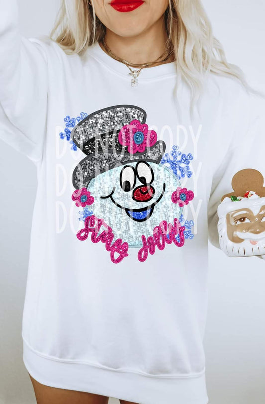 Stay Jolly snowman sequins : DTF TRANSFER ONLY (TED)