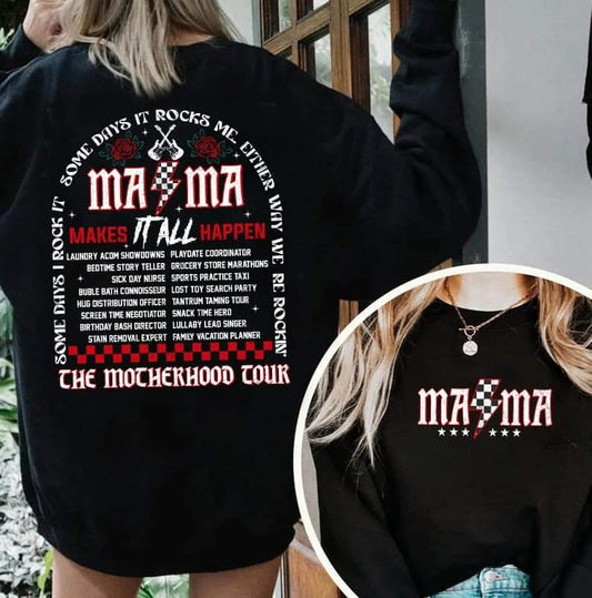 Mama makes it happen red white motherhood tour - DTF TRANSFER (front and back included)