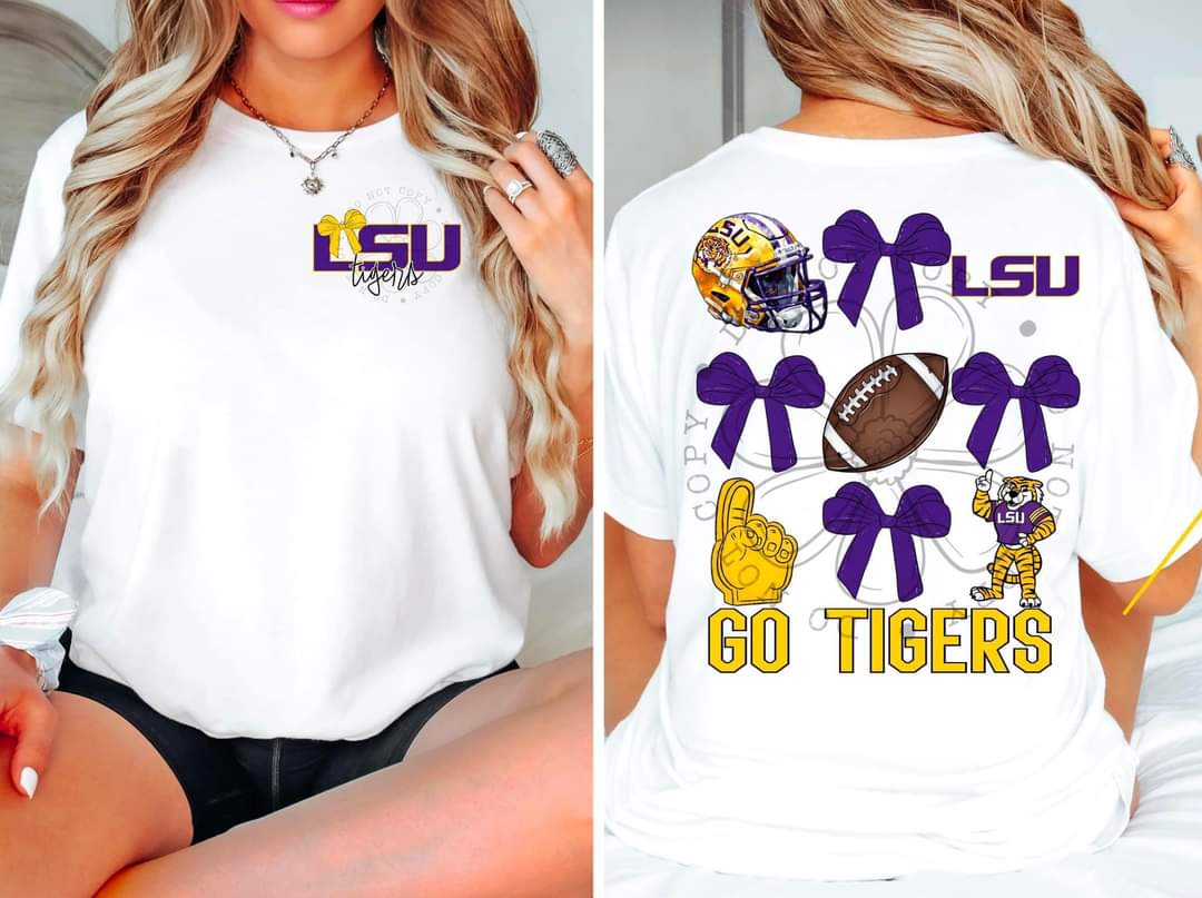 Tigers LSU purple & yellow - DTF TRANSFER - Sports Bows drop (FDC)