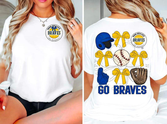 Braves baseball blue yellow - DTF TRANSFER - Sports Bows drop (FDC)