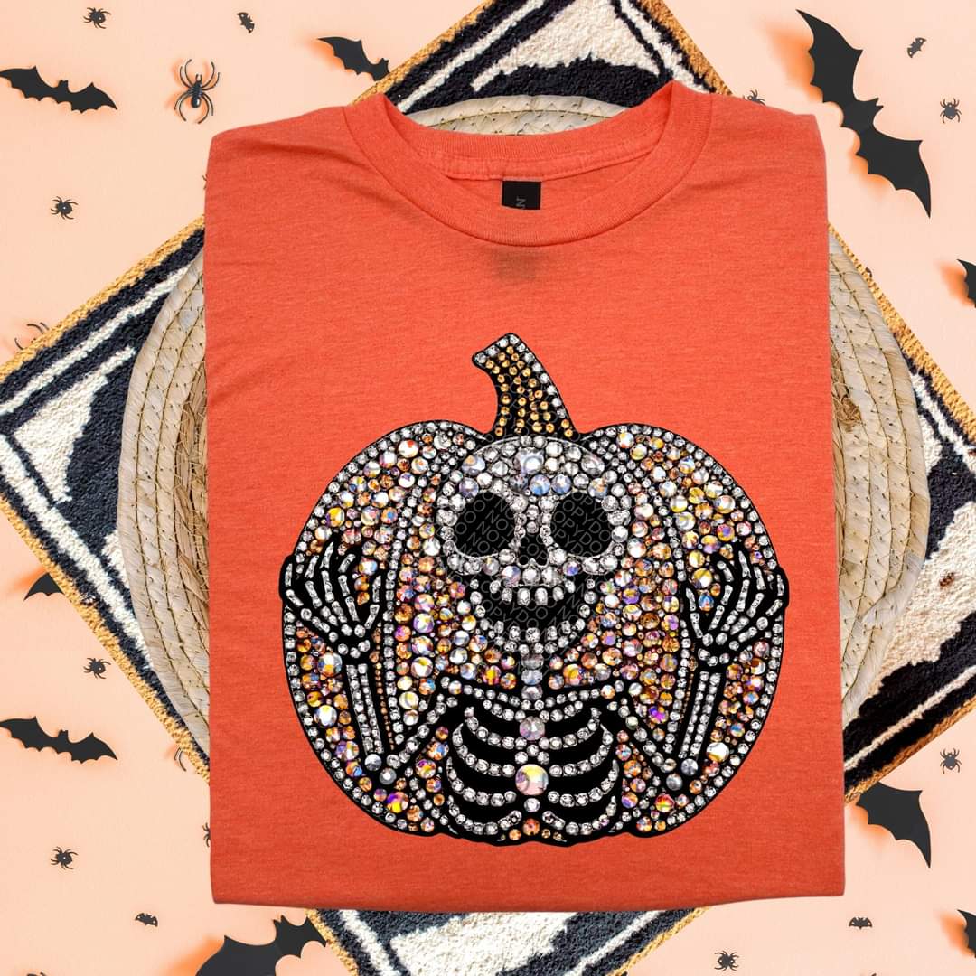 Pumpkin skeleton Faux Rhinestones - DTF TRANSFER