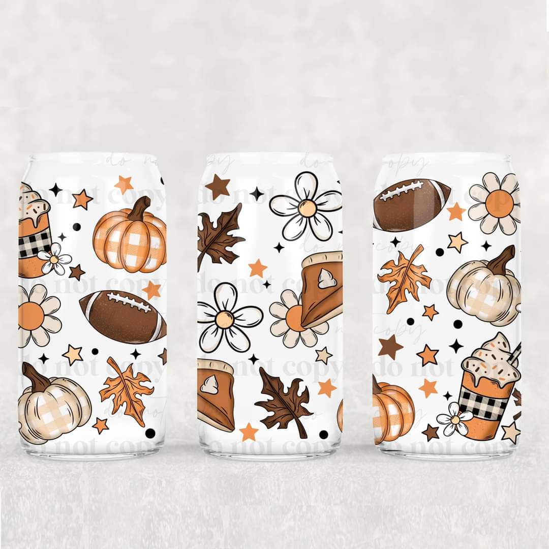 ALL THE FALL THINGS Pumpkin pies, football, flowers , pumpkin spice - UV dtf wrap 16oz libbey : CSC