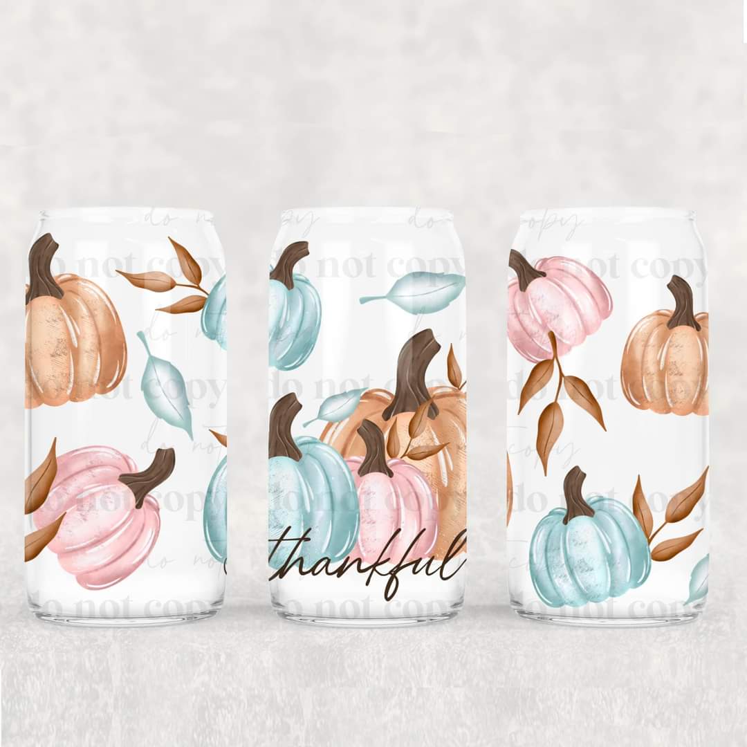 Thankful pastel pumpkins - UV dtf wrap 16oz libbey : CSC