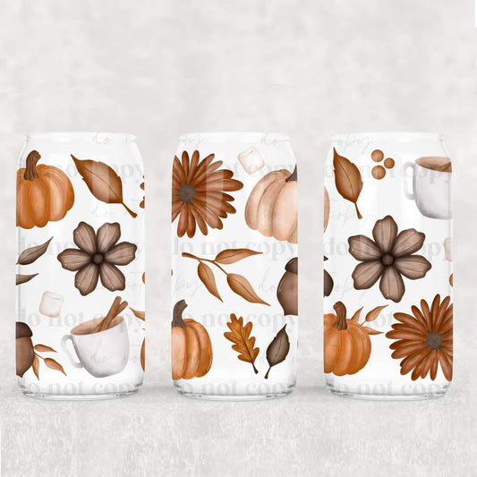 Pumpkins flowers cocoa - UV dtf wrap 16oz libbey : CSC