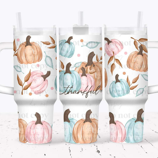 Thankful pumpkins ; UV DTF 40OZ TUMBLER Wraps (top & bottom) (CSC)