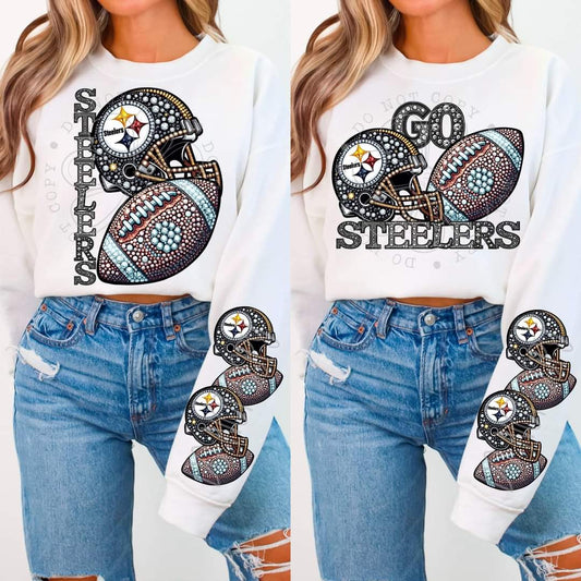 Steelers - DTF TRANSFER - Sports Football Faux Rhinestone drop (FDC)