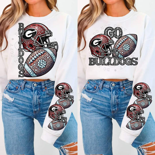 Bulldogs - DTF TRANSFER - Sports Football Faux Rhinestone drop (FDC)