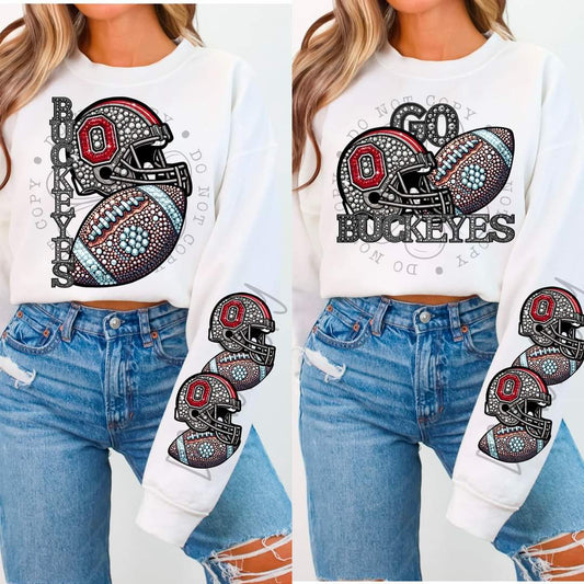 Buckeyes - DTF TRANSFER - Sports Football Faux Rhinestone drop (FDC)