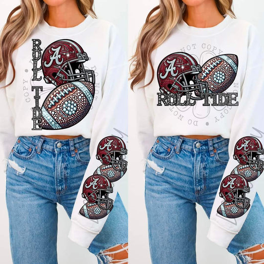 Roll tide - DTF TRANSFER - Sports Football Faux Rhinestone drop (FDC)