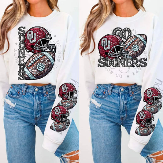 Sooners - DTF TRANSFER - Sports Football Faux Rhinestone drop (FDC)