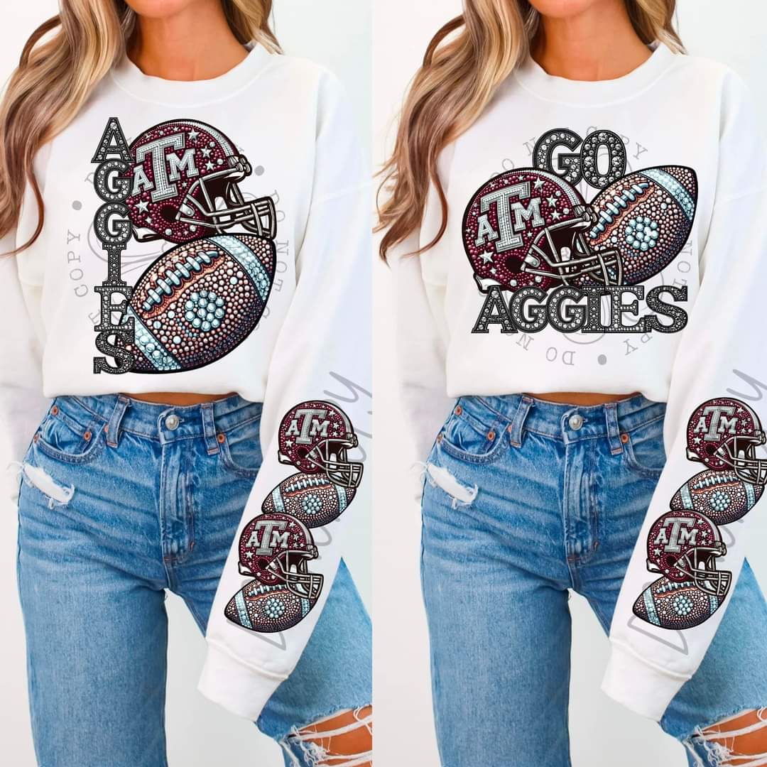 Aggies - DTF TRANSFER - Sports Football Faux Rhinestone drop (FDC)