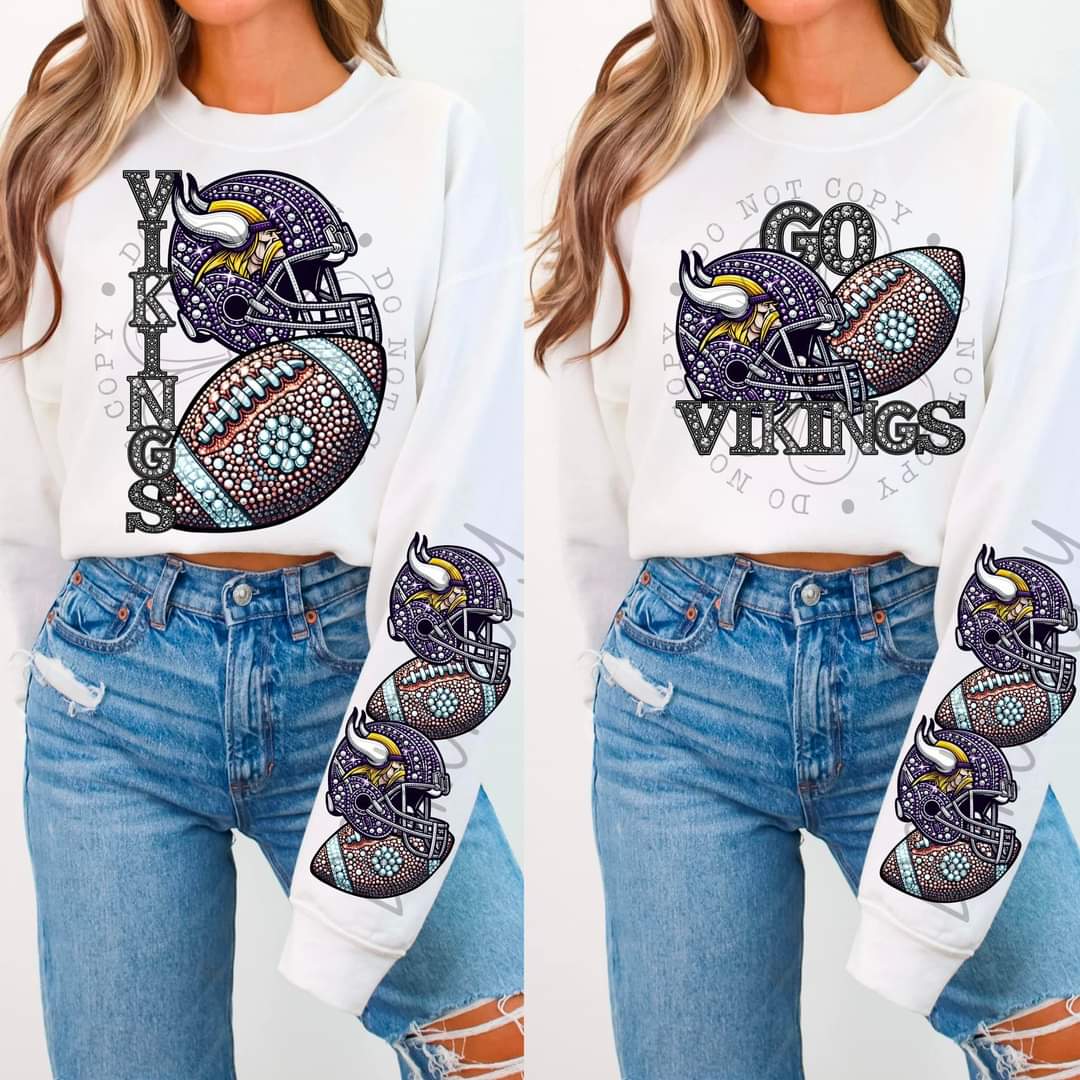 Vikings - DTF TRANSFER - Sports Football Faux Rhinestone drop (FDC)