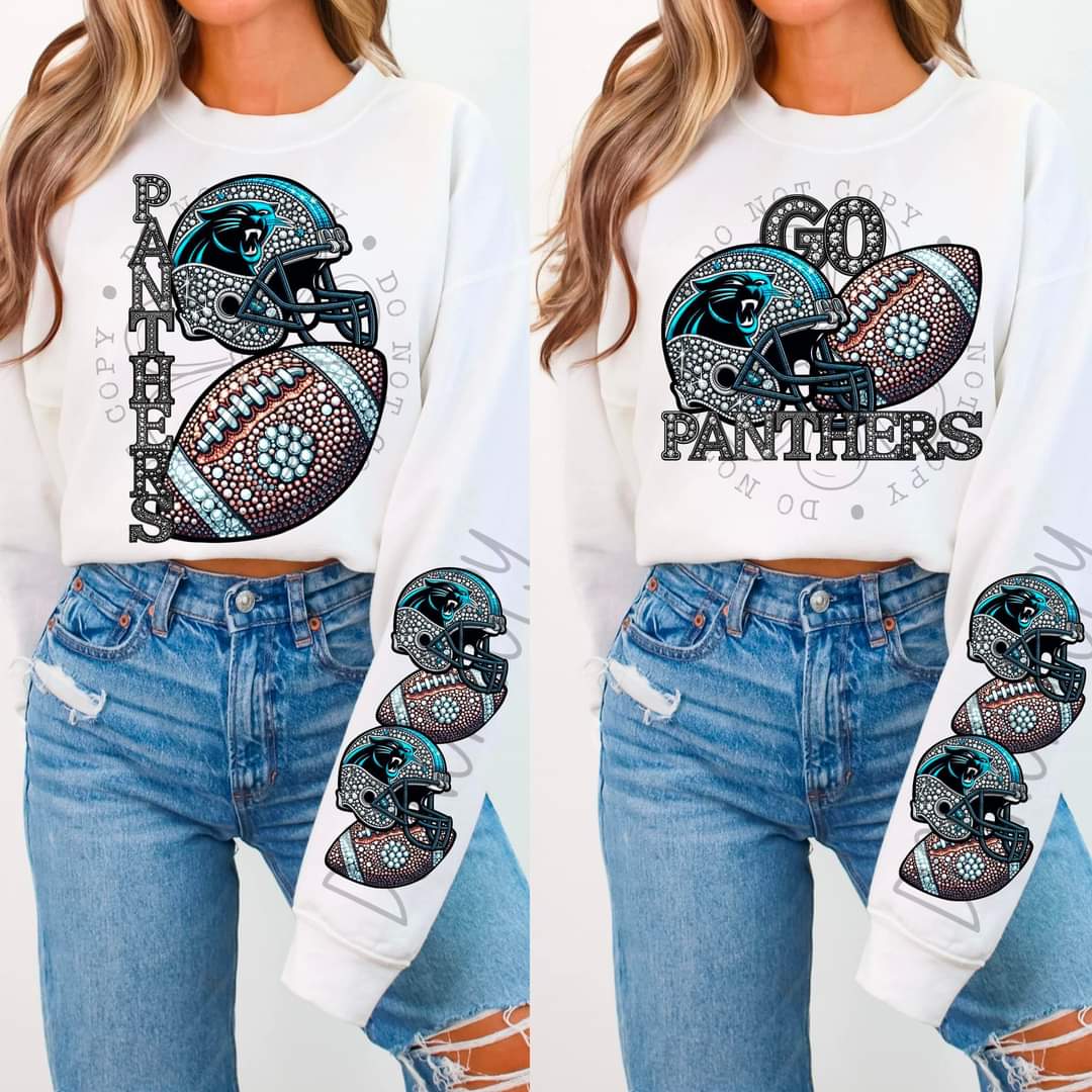 Panthers - DTF TRANSFER - Sports Football Faux Rhinestone drop (FDC)