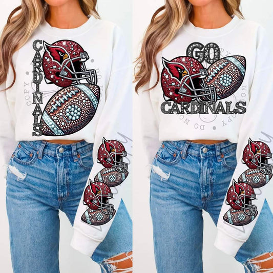 Cardinals - DTF TRANSFER - Sports Football Faux Rhinestone drop (FDC)