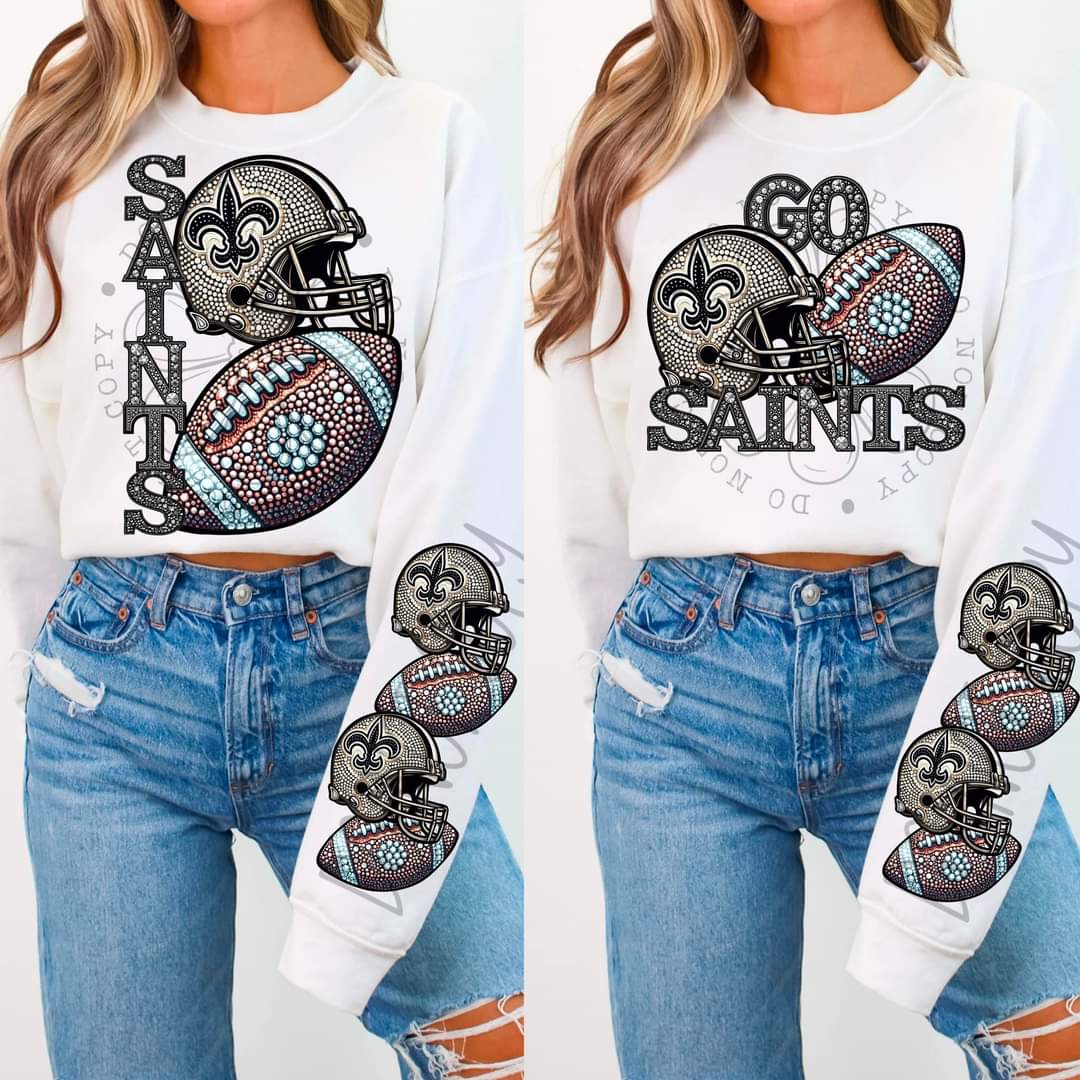 Saints - DTF TRANSFER - Sports Football Faux Rhinestone drop (FDC)