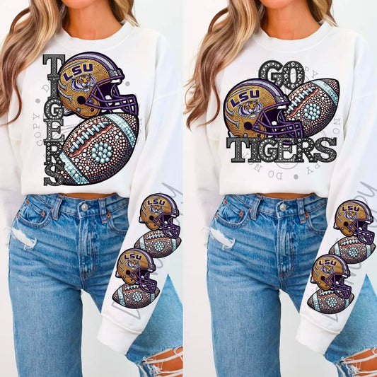 LSU Tigers - DTF TRANSFER - Sports Football Faux Rhinestone drop (FDC)