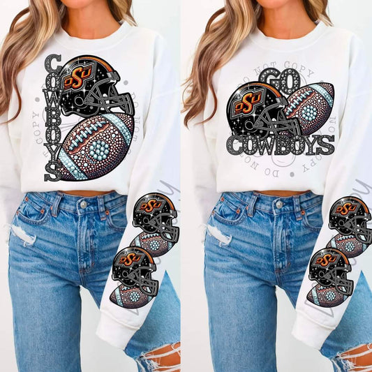 OSU Cowboys - DTF TRANSFER - Sports Football Faux Rhinestone drop (FDC)